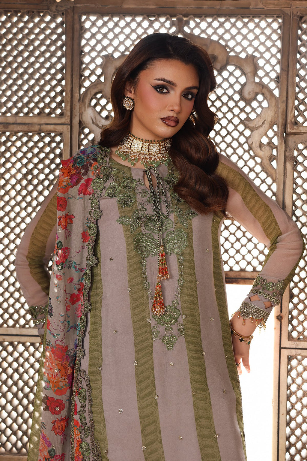 Vasal Luxury Chiffon by Charizma chiffon Pakistani suit detail view M&M Couture USA